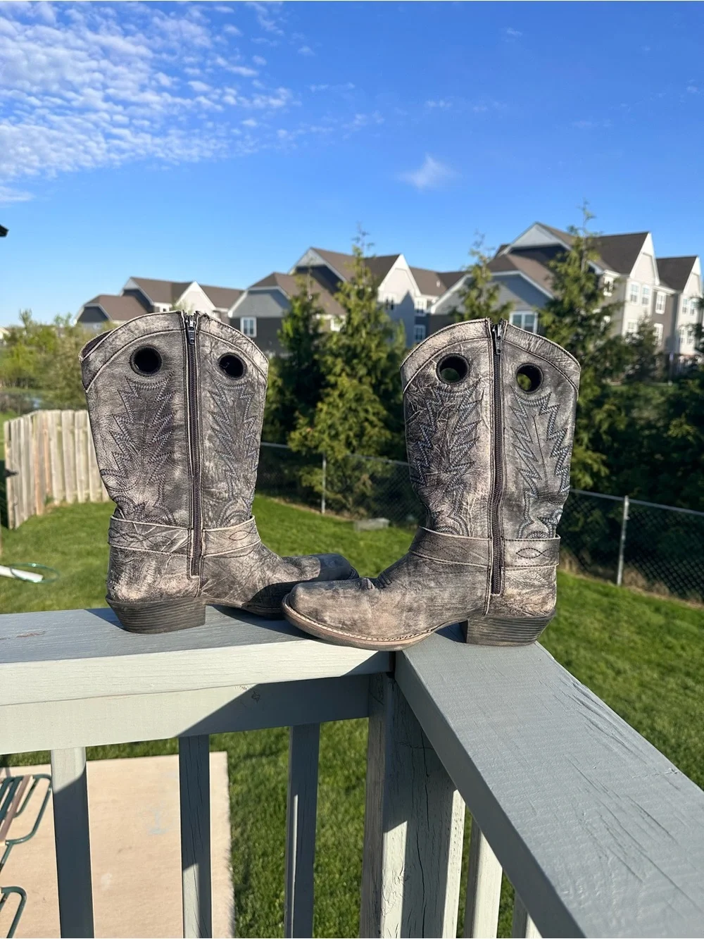 Smoky Mountain Boots | Gray and Blue Distressed leather Cowboy Boots | Size 5R